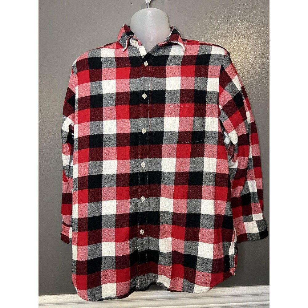 Club Room Shirt Mens Large Red Black Plaid Flannel Button Front Cotton Casual
